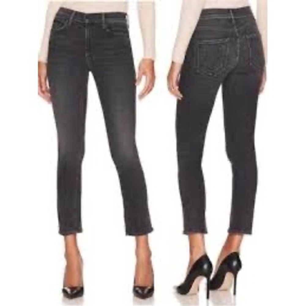 Mother The Looker Ankle Fray Skinny Cropped Jeans Blackbird Wash Size 29